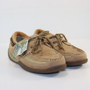 Margaritaville Speed Boat Mens 8.5 Tan NWT Leather Mesh Nautical Loafers MG1105D